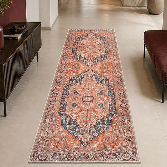 Keen Home Design 30"x144" Rug - Machine Washable Runner Rug with Non-Slip Backing, Ideal for Hallway, Entryway, Kitchen, Laundry Room - Vintage, Easy Clean, Durable, Low Pile - (2'6" x 12')