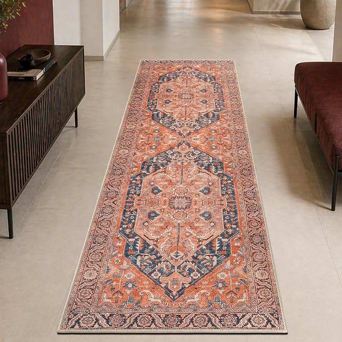 Keen Home Design 30"x120" Rug - Machine Washable Runner Rug with Non-Slip Backing, Ideal for Hallway, Entryway, Kitchen, Laundry Room - Vintage, Easy Clean, Durable, Low Pile - (2'6" x 10')