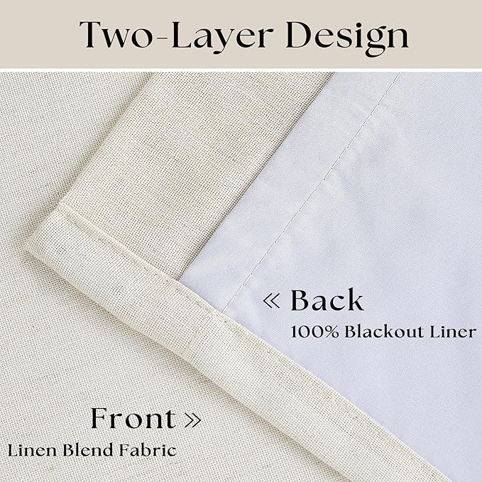 Natural Linen 100% Black Out Pinch Pleated Curtains 108 Inches Long 2 Panels Set for Bedroom Cream Back Tab Thermal Insulated Energy Efficient Blackout Curtains Living Room High Ceiling Length 9 Ft
