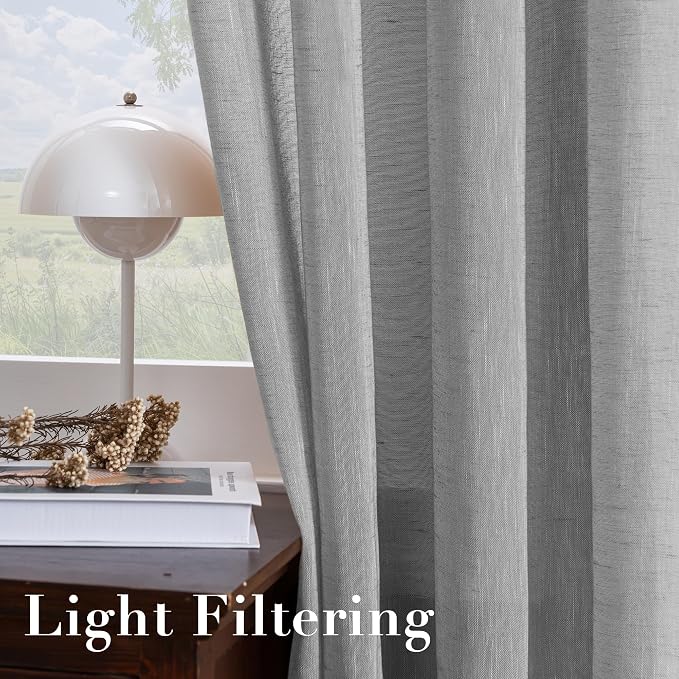 H.VERSAILTEX Linen Curtains Nickel Grommet Natural Linen Semi-Sheer Curtains 2 Panels Privacy Added Premium Soft Rich Material Drapes for Bedroom/Livingroom - 52x72 - Inch - Dove