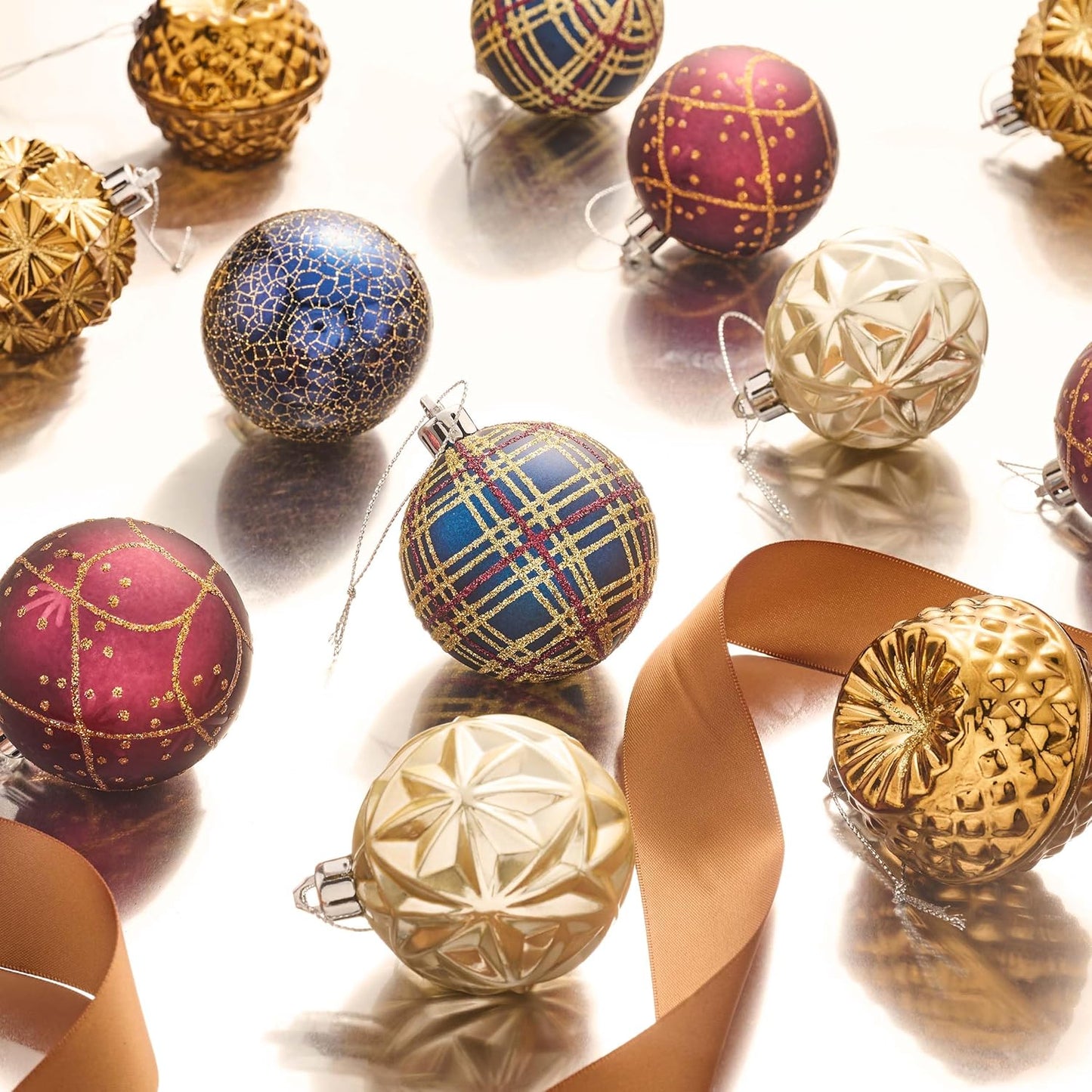 Valery Madelyn Ornaments for Christmas Trees, 16ct 2.36 Inches Bronze Copper Gold and Purple Shatterproof Christmas Tree Decorations, Luxury Hanging Ball Ornaments for Xmas Holiday Party Decor