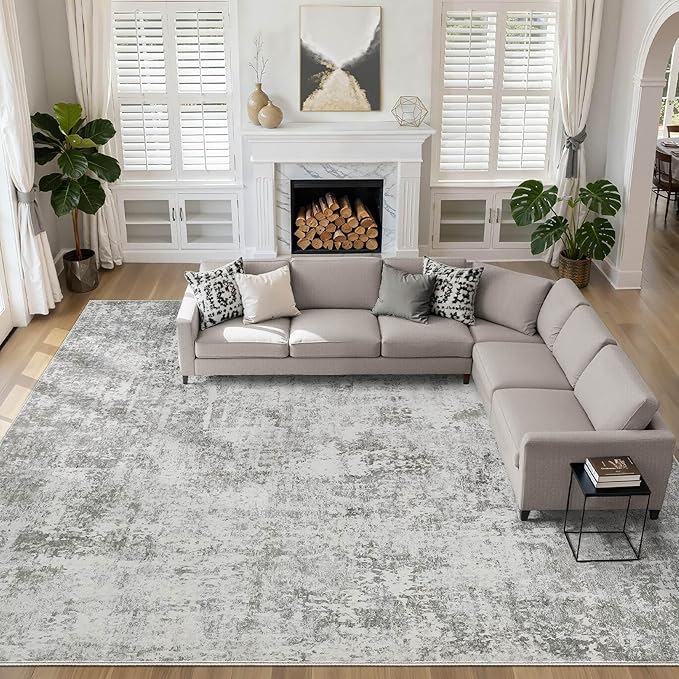 10x14 Area Rugs Living Room: Washable Large Abstract Neutral Modern Soft Rug Stain Resistant Indoor Floor Non-Slip Accent Carpet for Bedroom Nursery Playroom Office Dining Room Home Decor- Greige