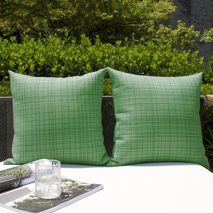 Kevin Textile Pack of 2 Spring Decorative Outdoor Waterproof Throw Pillow Covers Stripe Square Pillowcases Modern Cushion Cases for Patio Couch Bench 18 x 18 Inch Sage Green