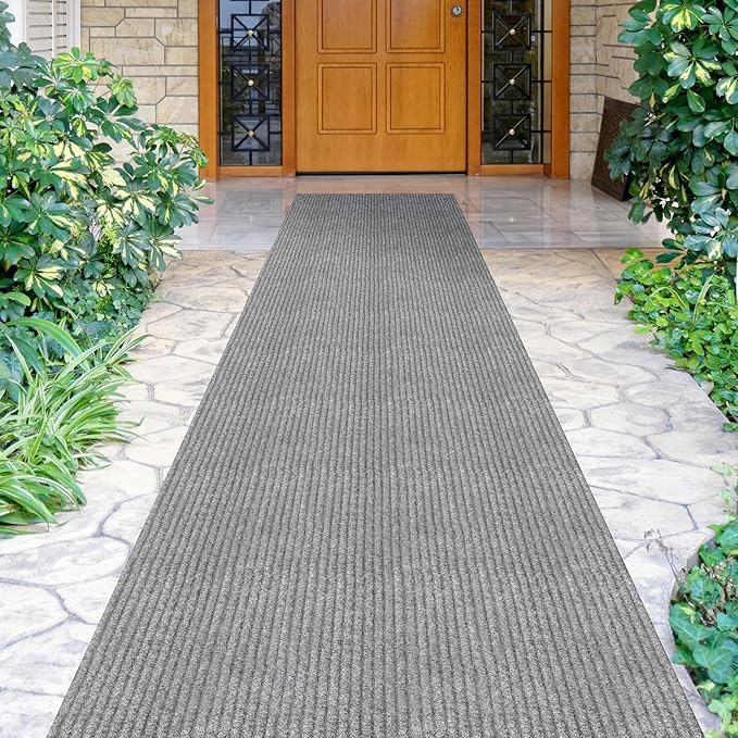 Ottomanson 2'7" x 54' Hallway Runner with Scraper Pile - Extra Durable Non-Slip Rug Mat for Indoor & Outdoor Use - Ideal for Kitchen, Entryway & Garage - High-Traffic Carpet, Gray
