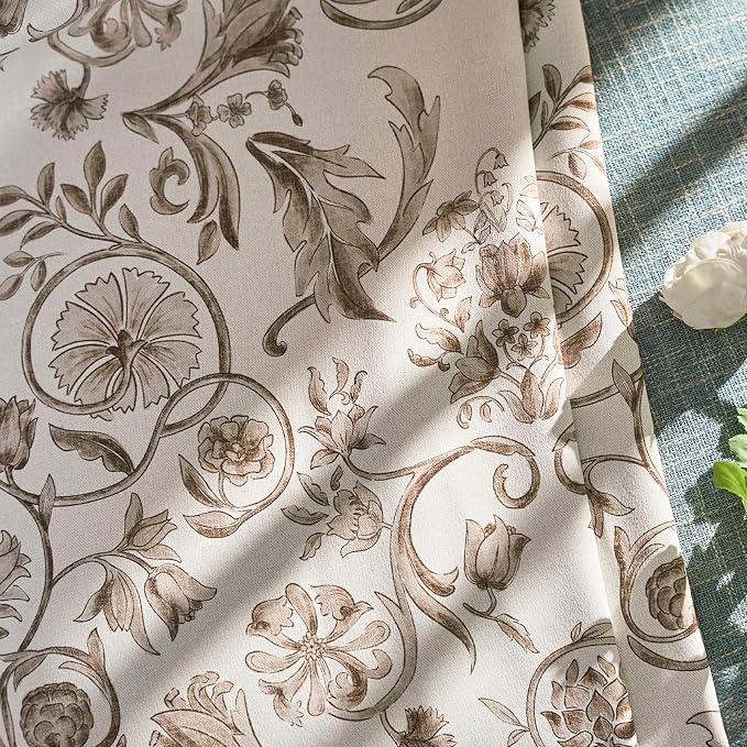 jinchan Floral Blackout Curtains for Bedroom Living Room 63 Inches Length Farmhouse Curtains Room Darkening Vintage Short Drapes Traditional Rod Pocket Window Treatment 2 Panels Set Taupe on Beige