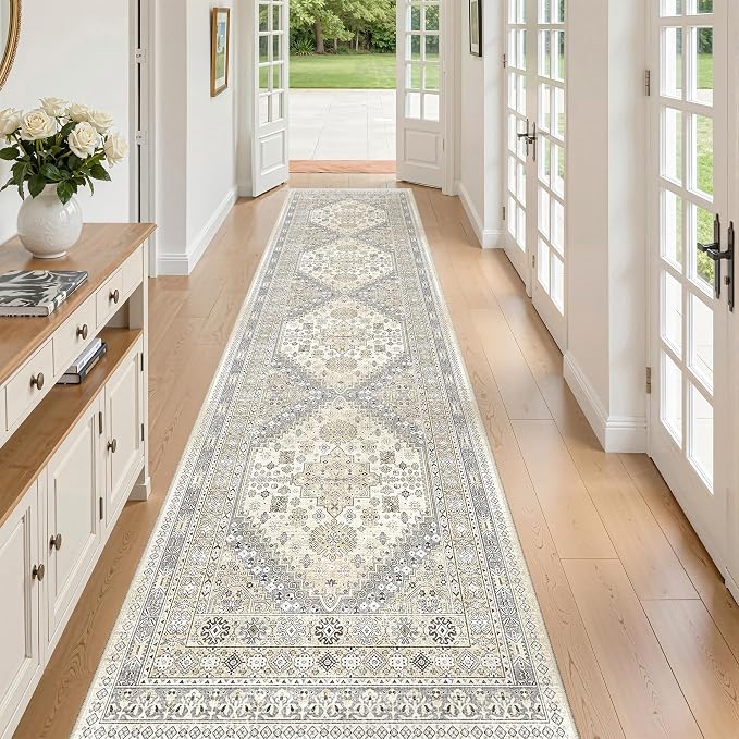 zesthome Long Rugs Runner - Washable Runner Rugs for Hallway 2x10, Ultra-Thin Soft Kitchen Carpet Runner, Anti Slip Backing Runner Rugs for Entrance, Bedroom, Living Room (Beige,2'x10')