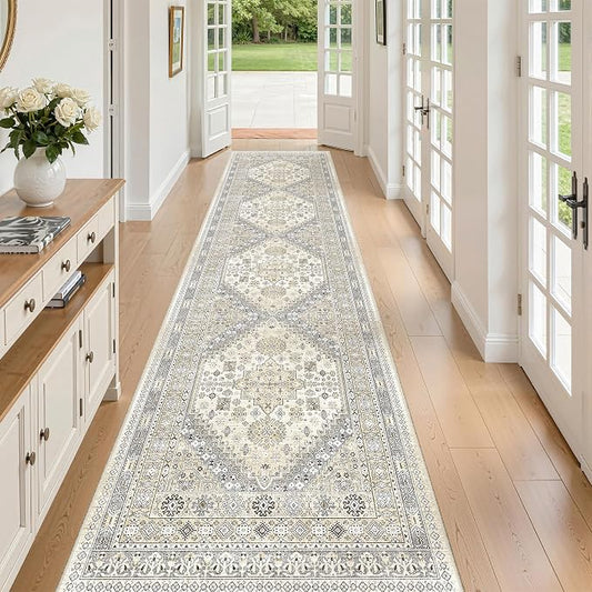 zesthome Long Rugs Runner - Washable Runner Rugs for Hallway 2x10, Ultra-Thin Soft Kitchen Carpet Runner, Anti Slip Backing Runner Rugs for Entrance, Bedroom, Living Room (Beige,2'x10')