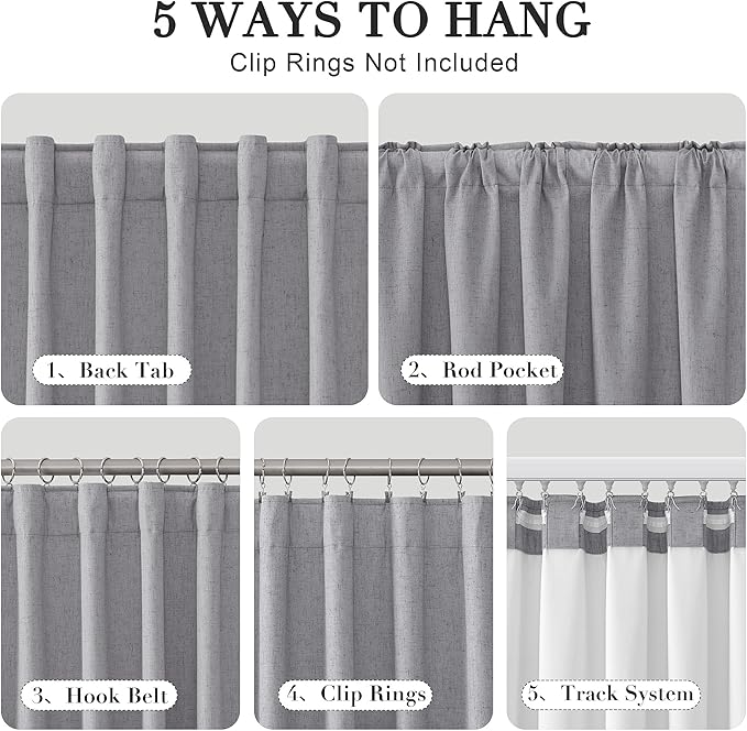 Joywell 100% Blackout Linen Curtains 80 Inches Long for Bedroom Black Out Curtain 2 Panel Set Rod Pocket Back Tab Room Darkening Drapes for Dining Room Office Window 52 x 80,Light Gray