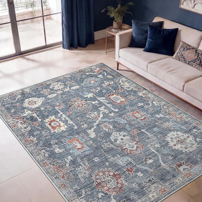 Keen Home Design 48"x72" Rug - Machine Washable Area Rug with Non-Slip Backing, Ideal for Living Room, Dining Room, Bedroom - Vintage, Easy Clean, Durable, Low Pile Rug - (4' x 6')