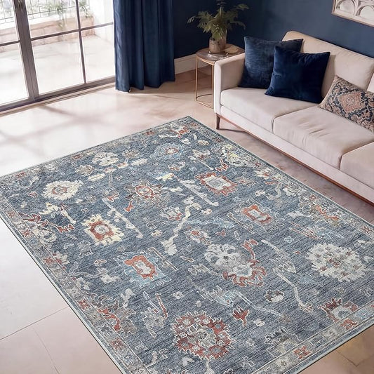 Keen Home Design 5x7 Rug - Machine Washable Area Rug with Non-Slip Backing, Ideal for Living Room, Dining Room, Bedroom - Vintage, Easy Clean, Durable, Low Pile Rug - (5' x 7')