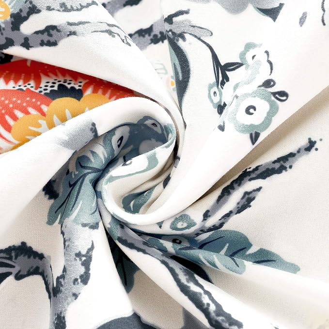 DriftAway Ada Floral Botanical Print Flower Leaf Lined Thermal Insulated Room Darkening Blackout Tie Up Window Curtains 2 Layers Each 45 Inch by 63 Inch Ivory Orange Teal