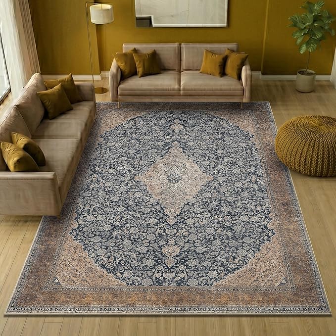 Keen Home Design 6x9 Rug - Machine Washable Area Rug with Non-Slip Backing, Ideal for Living Room, Dining Room, Bedroom - Vintage, Easy Clean, Durable, Low Pile Rug - (6' x 9')