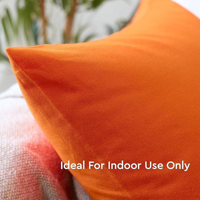 Encasa XO Throw Pillow Covers 22x22 in Set of 2 Orange | No Inserts | Cotton Pillow Covers for Living Room, Bed, Sofa, Couch | Decorative Cushion Covers with Improved Zipper