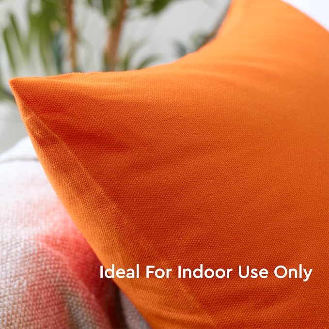 Encasa XO Throw Pillow Covers 16x16 in Set of 2 Orange | No Inserts | Cotton Pillow Covers for Living Room, Bed, Sofa, Couch | Decorative Cushion Covers with Improved Zipper