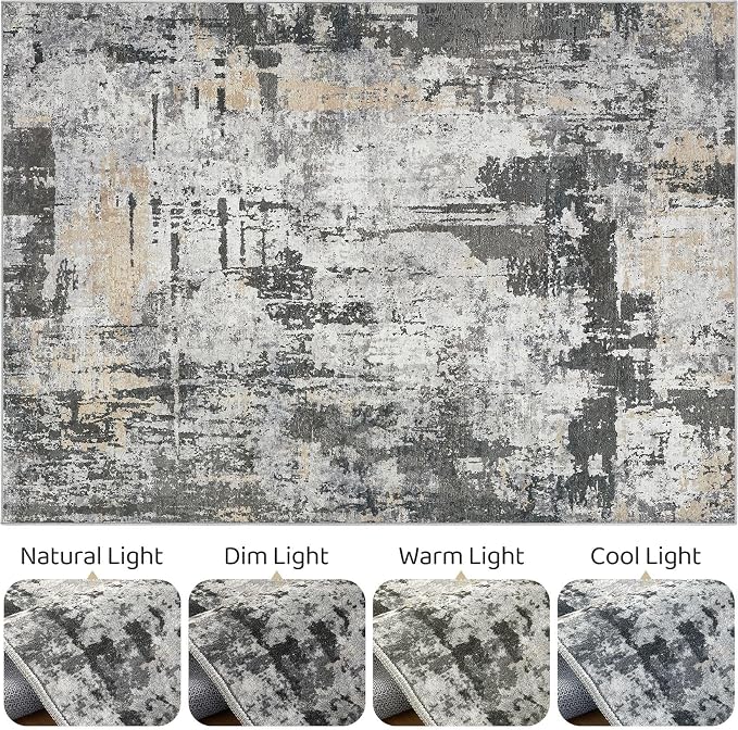 7x9 Area Rug Living Room: Washable Large Abstract Modern Soft Rug Stain Resistant Indoor Floor Non Slip Accent Carpet for Bedroom Nursery Playroom Dining Room Office Dorm Home House- Black Gold