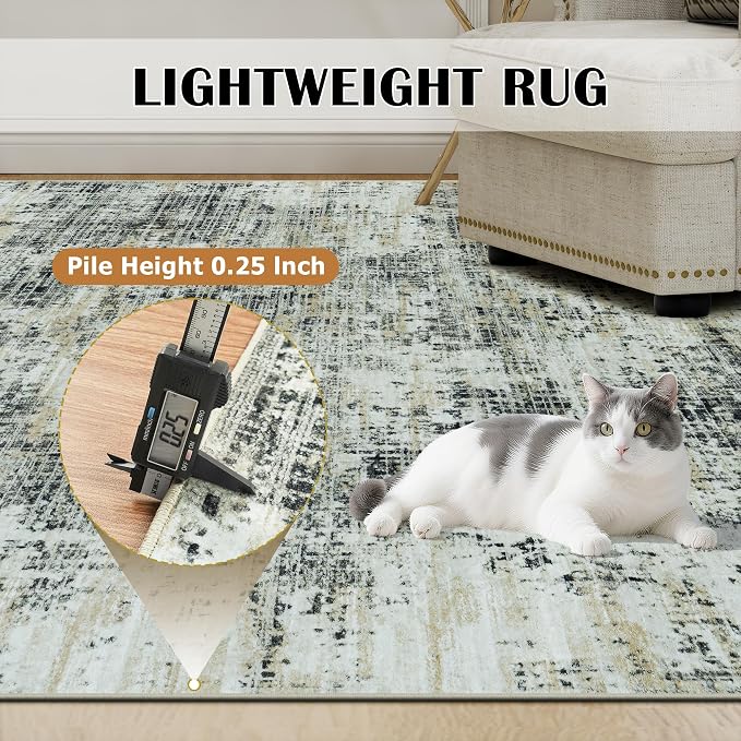 10x14 Area Rugs for Living Room Washable Rug: Anti-Skid Abstract Modern Living Room Rug Soft Thin Carpets Indoor Floor Non-Shedding Carpet for Bedroom Dining Farmhouse Nursery Black Gray Gold
