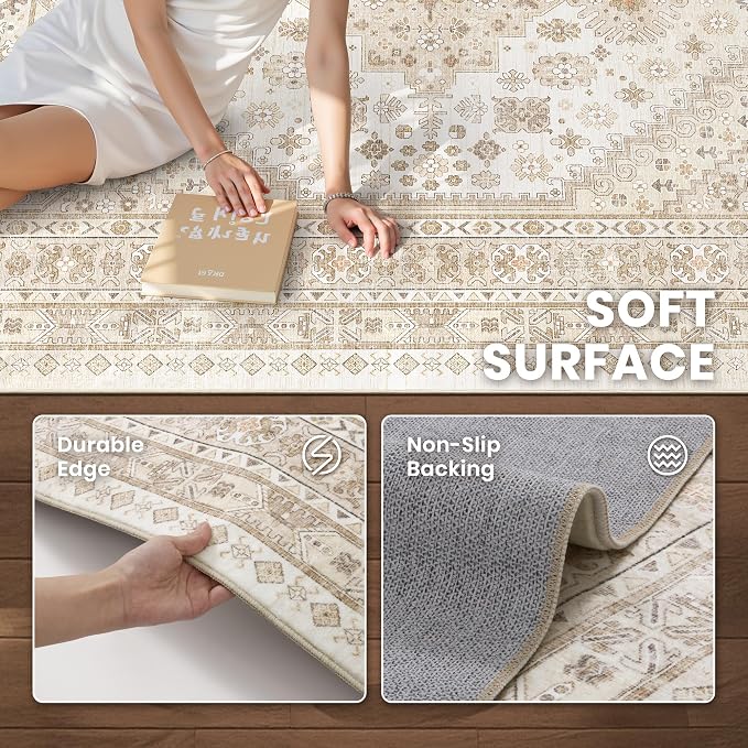zesthome 5x7 Area Rugs - Ultra-Thin Washble Rug, Stain Resistant Anti Slip Backing Rugs for Living Room,Bedroom, Vintage Home Decor Area Rug
