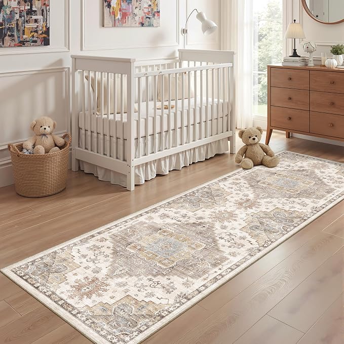 Runner Rug 2x6 Washable Vintage Area Rugs for Hallway Non Slip Laundry Rug Runner Boho Floor Carpet Runners for Entryway Laundry Room Kitchen Bathroom (2'x6',Brown)