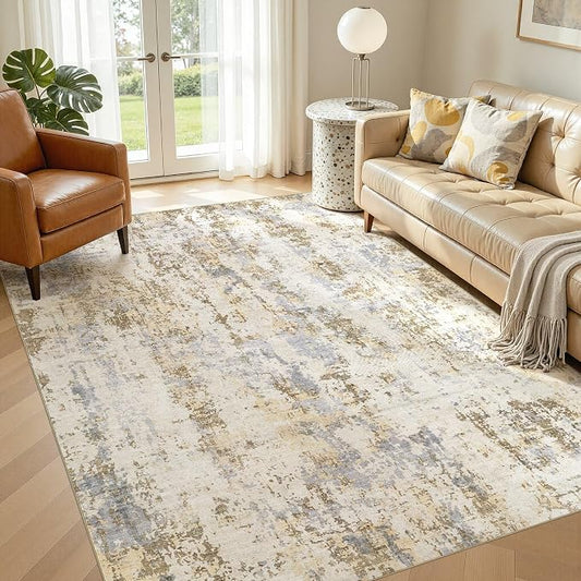 Area Rugs 5x7 Living Room: Washable Large Abstract Modern Neutral Soft Rug Stain Resistant Non-Slip Backing Carpet for Bedroom Dining Room Indoor Nursery Dorm Home Office Decor - Brown