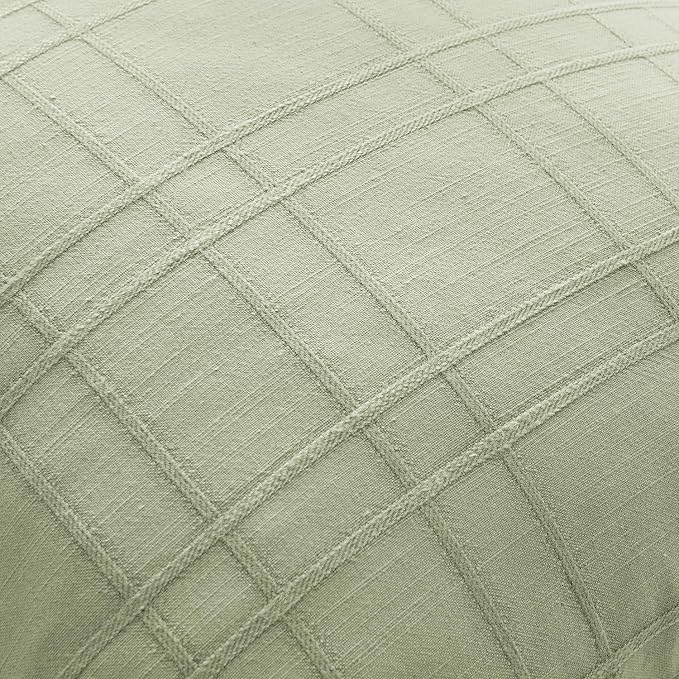 MIULEE Decorative Linen Check Throw Pillow Covers Neutral Farmhouse Vintage Pillow Covers 20x20 Set of 2 Boho Modern Home Decor for Sofa Couch Bedroom Cushion Seeding Green