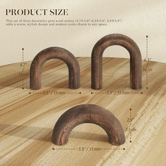 EOSAHR Pine Wood Arch Decor Set for Shelf Decor - Arch Decorative Objects for Coffee Table, Book Shelf & Desk - Wood Sculpture for Coffee Table Decorations (Vintage Brown)