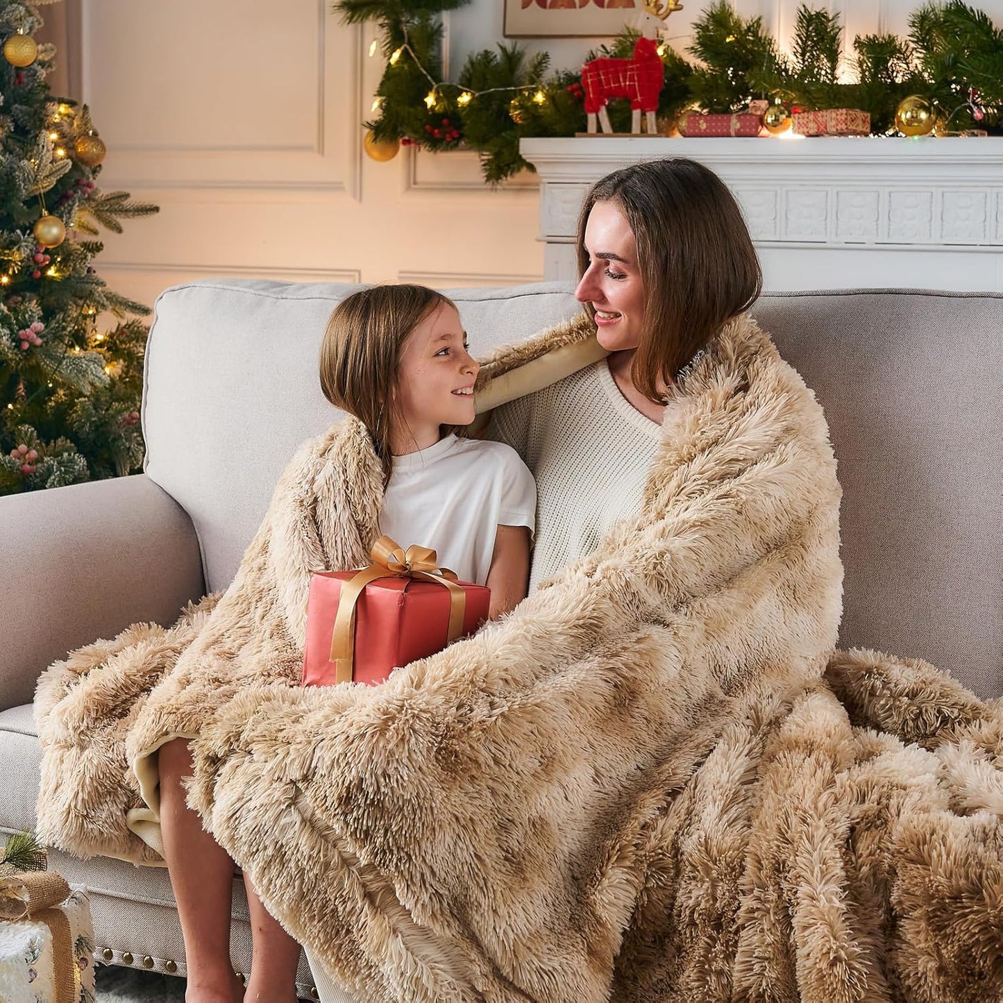 GONAAP Fuzzy Faux Fur Throw Blanket Twin Size Tie-dye Beige Super Soft Cozy Plush Fuzzy Shaggy Blanket for Couch Sofa Bed (Tie-dye Beige, Twin(60"x80"))