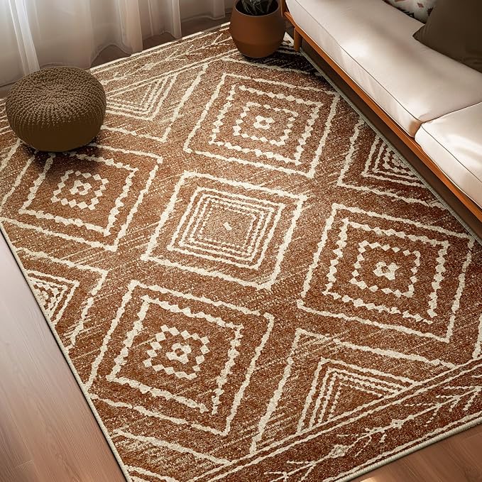 BESTSWEETIE Area Rug 3x4 Rug Machine Washable Non-Slip Low Pile Print Pattern Western Rug for Living Room Bedroom Entryway Tribal Series-Yellowbrown/Cream