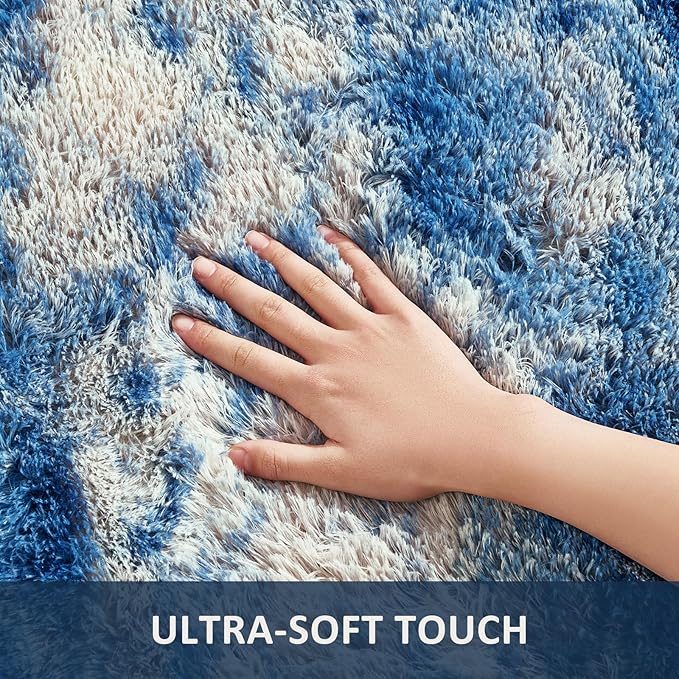 Ophanie Blue and Gray Area Rugs for Living Room 5x7,Navy Grey White Fluffy Shag Large Fuzzy Plush Soft Carpets,Floor Shaggy Rugs for Bedroom,Carpet Kids Boys Dorm Decor with Over 99 pcs Pile fibers