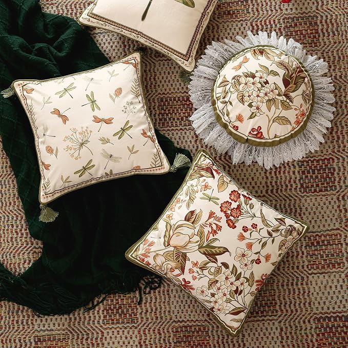 ISAENNE Designer Vintage Velvet Throw Pillow Cover,18"x18"-Grace A | Pillow Cover,Concealed Zipper Design,Dragonfly Pattern,Sofas,Bedroom,Living Room,Lounge Chairs,All Season Home Decor
