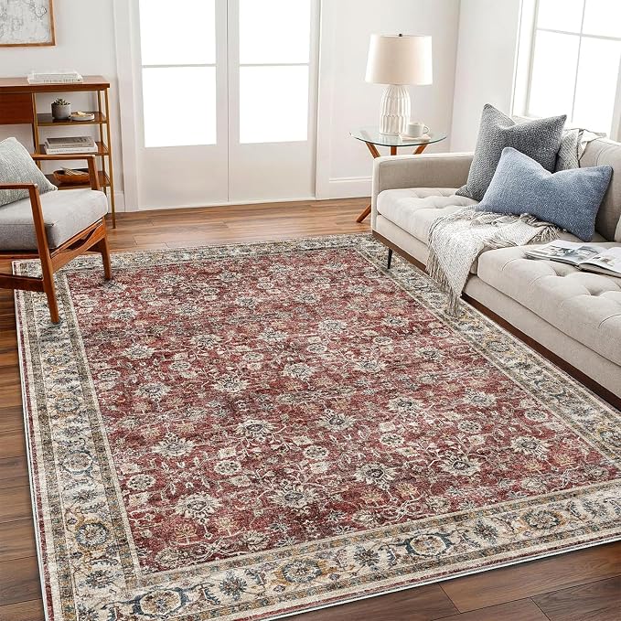 CHAMPLANT Washable Area Rug 8'x10' Boho Design Non-Shedding Non-Slip Easy Care Ideal for High Traffic Areas in Living Room Bedroom Office Coffee Table Kitchen Large Carpet