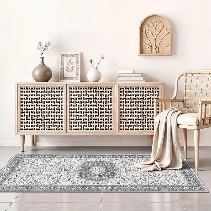 Washable 2x4 Kitchen Sink Rugs: Washable Non-Slip Hardwood Floor Mat for Stove Soft Stain Resistant Carpet Boho Home Decor for High Traffic Area Low-Pile Area Rug for Entryway Foyer(2x4,Grey)