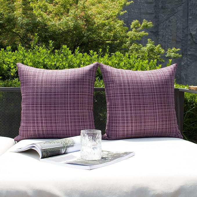 Kevin Textile Pack of 2 Decorative Outdoor Waterproof Pillow Covers Garden Cushion Sham Throw Pillowcase Shell for Patio Tent Couch 24x24 Inch Violet