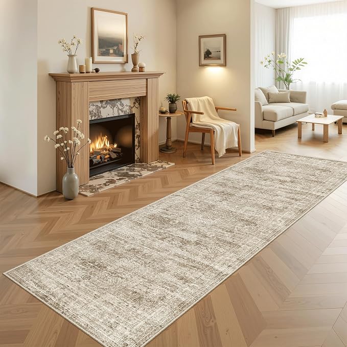 Soalmost Runner Rug 3x8 Washable Non-Slip Hallway Runner Rugs for Kitchen Bathroom Laundry Room Brown Vintage Floor Carpet Runners for Hallways Entryway