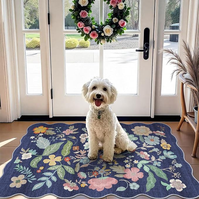 Washable 2x3 Area Rug for Entryway: Easy-Clean Carpet with Non-Slip Backing for Bedroom Kitchen Stain-Resistant Durable Low Pile Floor Mat – Perfect for High-Traffic Areas with Pets (2x3/Purple)