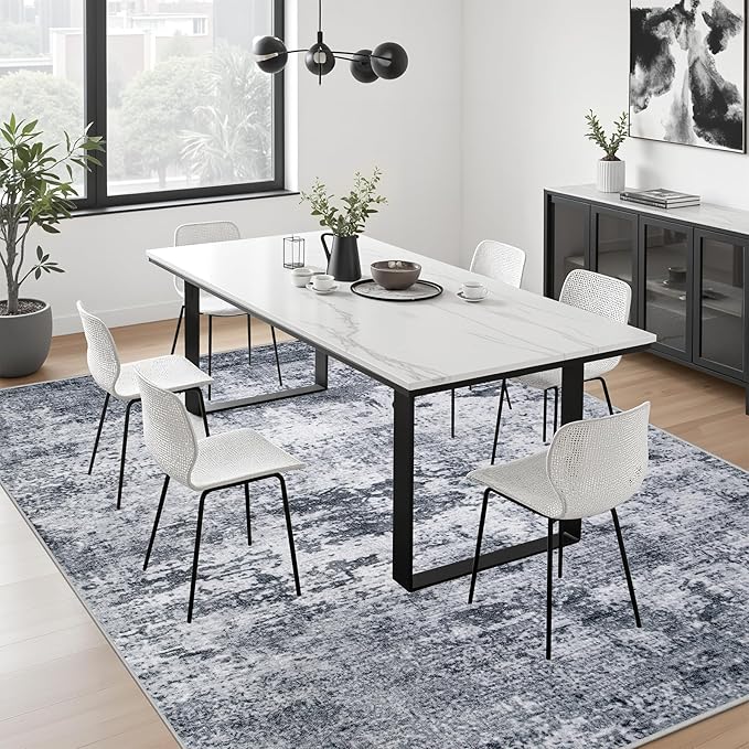 6x6 Area Rug Living Room Rug: Washable Modern Abstract Soft Thin Rug Indoor Floor No Slip Stain Resistant Carpet for Bedroom Dining Room Farmhouse Nursery Home Office - Grey