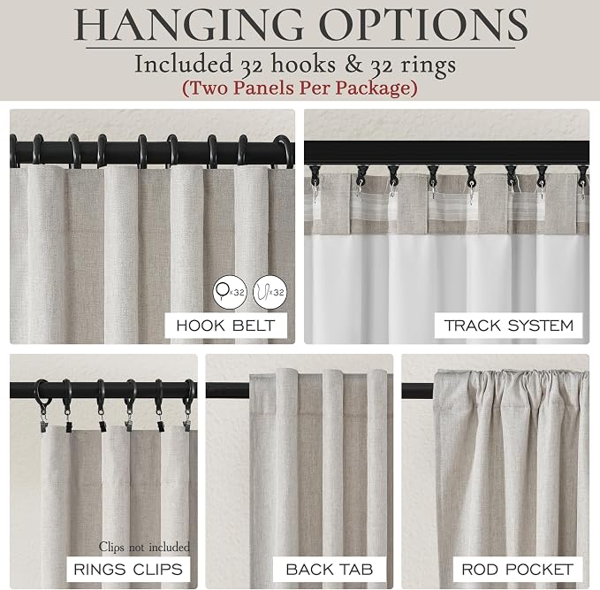 Light Brown Linen Floor to Ceiling Curtains for Living Room/Bedroom, Cute Pleated 96 Inches Long Kitchen 2 Panels Set, Farmhouse Blackout Thermal Drapes for Summer Heat 8 FT Burlap (50"Wx96"L)