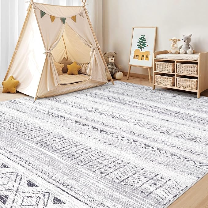 cotiled 10x12 Area Rugs Living Room Rug: Washable Boho Rugs with Non Slip Backing Large Soft Indoor Stain Resistant Carpet for Bedroom Farmhouse Dining Room Lightweight Home Decor Dark Grey