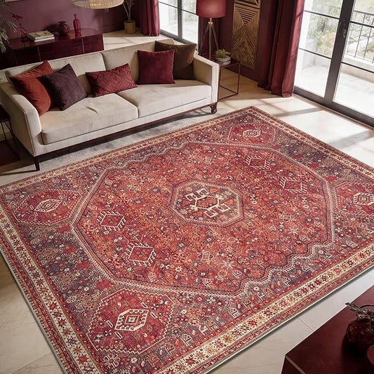 Keen Home Design 8x10 Rug - Machine Washable Area Rug with Non-Slip Backing, Ideal for Living Room, Dining Room, Bedroom - Vintage, Easy Clean, Durable, Low Pile Rug - (8' x 10')