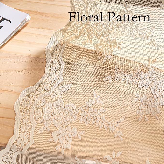 MEETSKY Lace Sheer Curtains 84 Inch Long 2 Panels Set Vintage French Victorian Spring Floral Pattern Design Light Filtering Rod Pocket Drapes for Living Room, 50" W Each Panel, Light Yellow