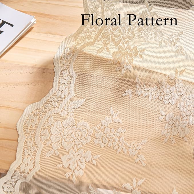 MEETSKY Vintage Lace Sheer Curtains 96 Inch Long 2 Panels Set for Dining Room French Victorian Spring Floral Pattern Design Light Filtering Rod Pocket Drapes, 50" W Each Panel, Light Yellow