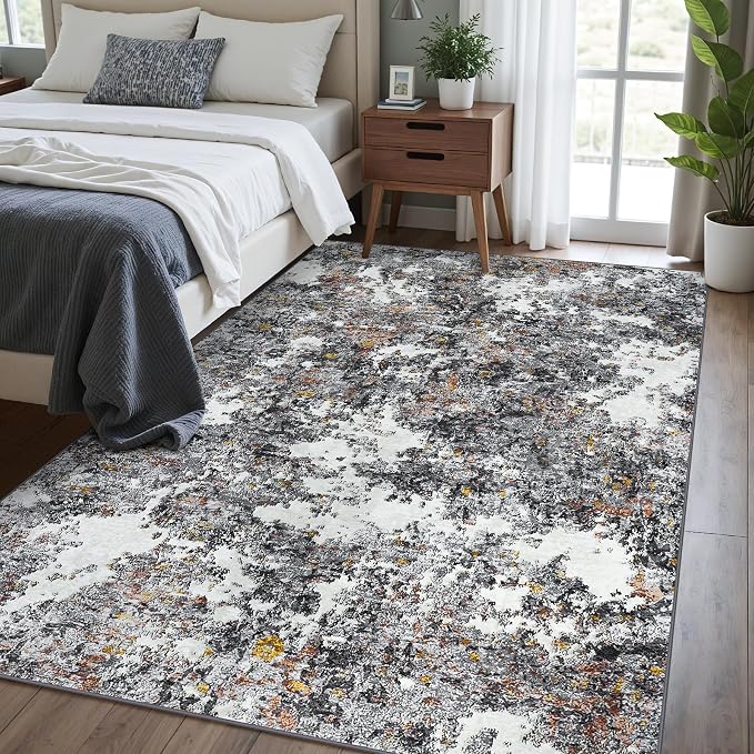 Area Rug Living Room Rugs: 5x7 Washable Rug with Anti-Slip Backing Non-Shedding Stain-Resistant Foldable Modern Abstract Carpet for Bedroom Dining Room Nursery Home Office (Gray/Multi)
