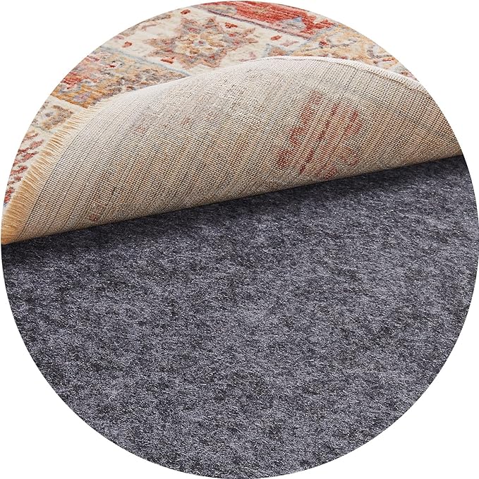 Veken 3 Ft Round Non Slip Cushioned Rug Pad Gripper, Felt and Silicone Backing, 1/8" Thick, Carpet Liner Protector Mat for Area Rugs and Hardwood Floors, with Over 99 Pcs Anti-Slip Strips Pattern