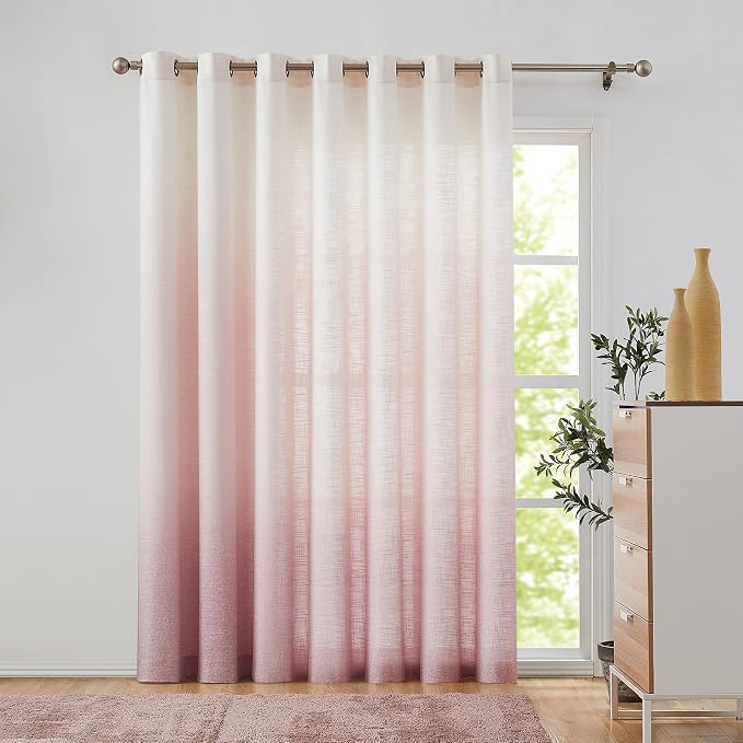 Central Park Ombre Window Door Curtain 100" Extra Wide Linen Ombre Gradient Print on Rayon Blend Fabric Treatment for Sliding Patio Door with 14 Grommets，Cream White to Pink，100" x 95", 1 Panel