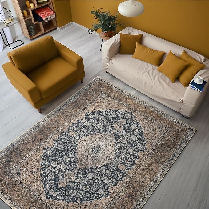 Keen Home Design 5x7 Rug - Machine Washable Area Rug with Non-Slip Backing, Ideal for Living Room, Dining Room, Bedroom - Vintage, Easy Clean, Durable, Low Pile Rug - (5' x 7')