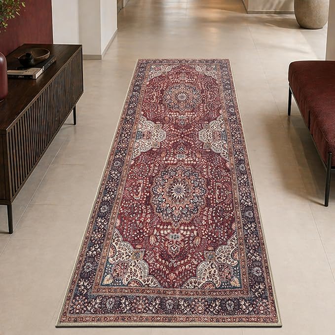 Keen Home Design 30"x84" Rug - Machine Washable Runner Rug with Non-Slip Backing, Ideal for Hallway, Entryway, Kitchen, Laundry Room - Vintage, Easy Clean, Durable, Low Pile Rug - (2'6" x 7')