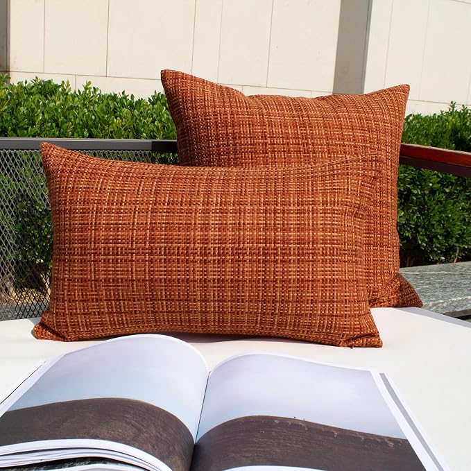 Kevin Textile Fall Pack of 2 Decorative Outdoor Waterproof Pillow Covers Garden Cushion Sham Throw Pillowcase Shell for Patio Tent Couch 16x16 Inch Burnt Orange
