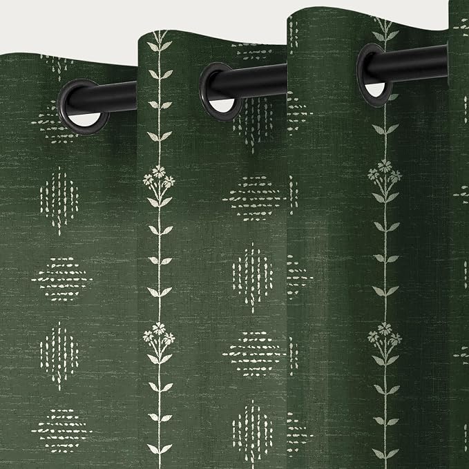 Bathroom Curtains Window,Boho Sheer Dark Olive Green Short Curtain for Bedroom 45 Inch Length
