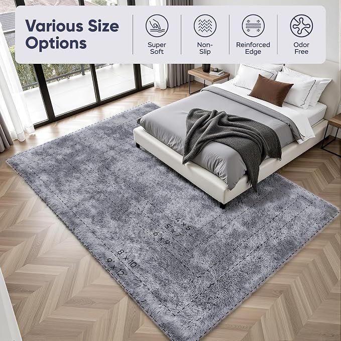 Area Rug for Living Room Bedroom: 5x7 Light Grey Soft Fluffy Shag Upgrade Non-Slip High Pile Carpet Large Fuzzy Plush Indoor Floor Decor Shaggy Rug for Kid Boys Girls Playroom Nursery Modern Home