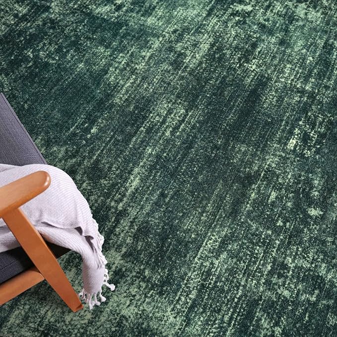 IOHOUZE Round Area Rug 5 Ft Circle Entryway Rugs Round Washable Door Mat Indoor Entrance, Non Slip Circle Front Door Rug, Printed Abstract Faux Wool Floor Carpet for Foyer Porch Sink, Dark Green