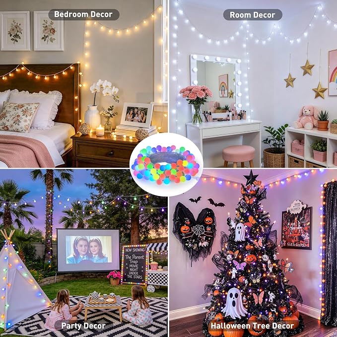 JMEXSUSS Connectable 33ft 100 LED Color Changing String Lights for Bedroom | Globe Smart Halloween Lights Indoor with Remote & APP, Clear Wire Smart Fairy String Light Plug in for Halloween Christmas